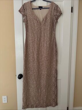 connected apparel Rose Gold Sequined Lace Maxi Dress